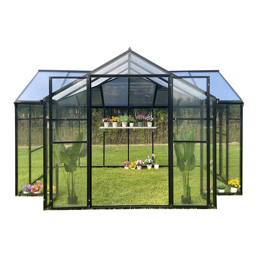 T-SHAPE 369x238x226cm إطار ألومنيوم مزدوج الباب مفصلي زجاجي صوب زجاجي